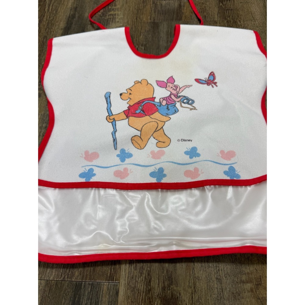 Vintage Winnie the Pooh Piglet Baby Bib Red Trim Crumb Catcher First Years USA